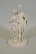 A C19th Worcester Parian ware figure group of a courting couple, stamp to base, AF losses, 13" high