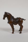 A Japanese bronze okimono horse, 3" high