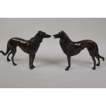 A pair of bronze figures of hounds, 6½" high