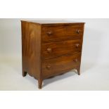 An early C19th mahogany chest of three drawers, raised on swept supports, 34" x 20" x 35½"