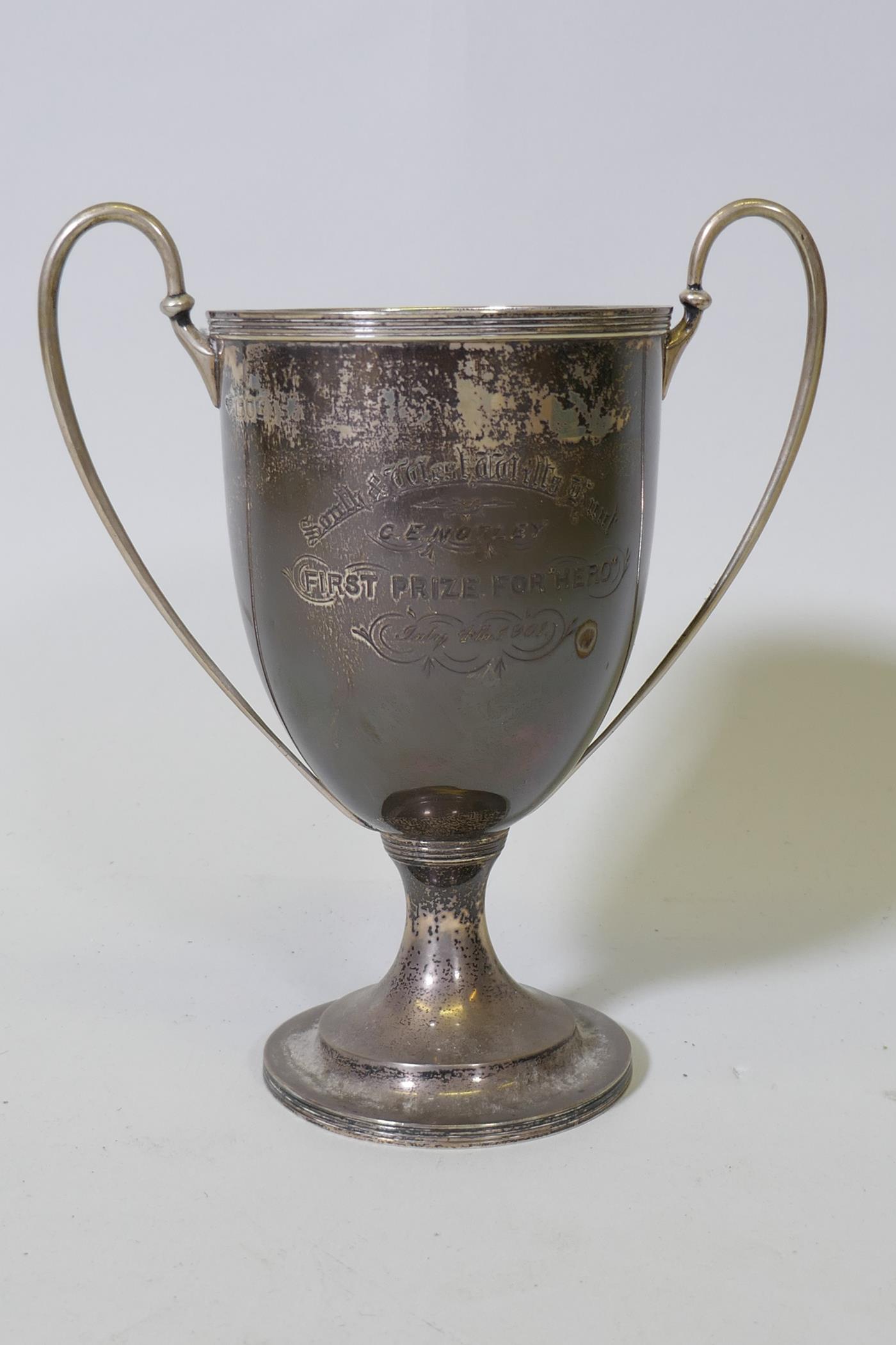 A hallmarked silver trophy, engraved 'The South & West Wilts Hunt, C.E. Notley, First Prize for " - Image 2 of 4