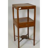 A George III mahogany two tier nightstand, with single drawer, 14" x 14" x 33"