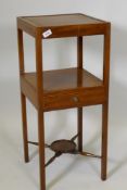 A George III mahogany two tier nightstand, with single drawer, 14" x 14" x 33"