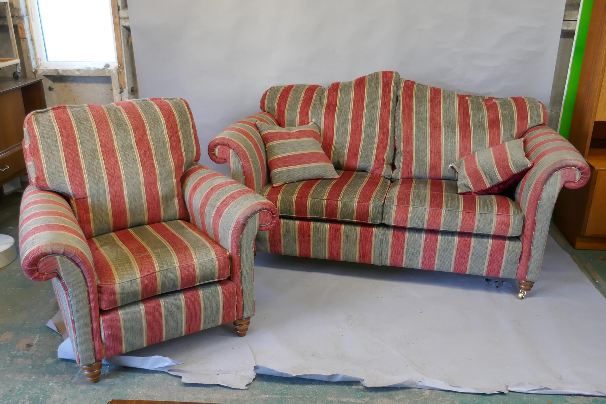 A Duresta two seater sofa and matching armchair, 72" long