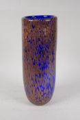 A royal blue and gold dust art glass vase, 11½" high