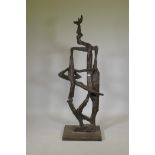 A contemporary figural abstract bronze sculpture, signed Le Bao, 67" high