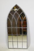 A Gothic style arch top conservatory mirror with lattice decoration, 45½" x 20½"