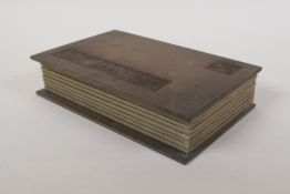 A Chinese silk and hardwood bound book containing white jade tablet pages with chased and gilt