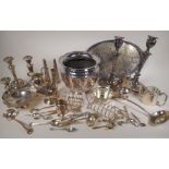 A quantity of good quality silver plate including sugar sifter, candlesticks etc
