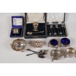 A boxed hallmarked silver christening set of egg cup and spoon, a boxed presentation hallmarked