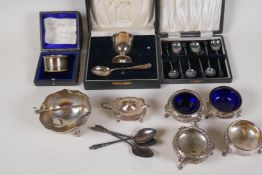 A boxed hallmarked silver christening set of egg cup and spoon, a boxed presentation hallmarked