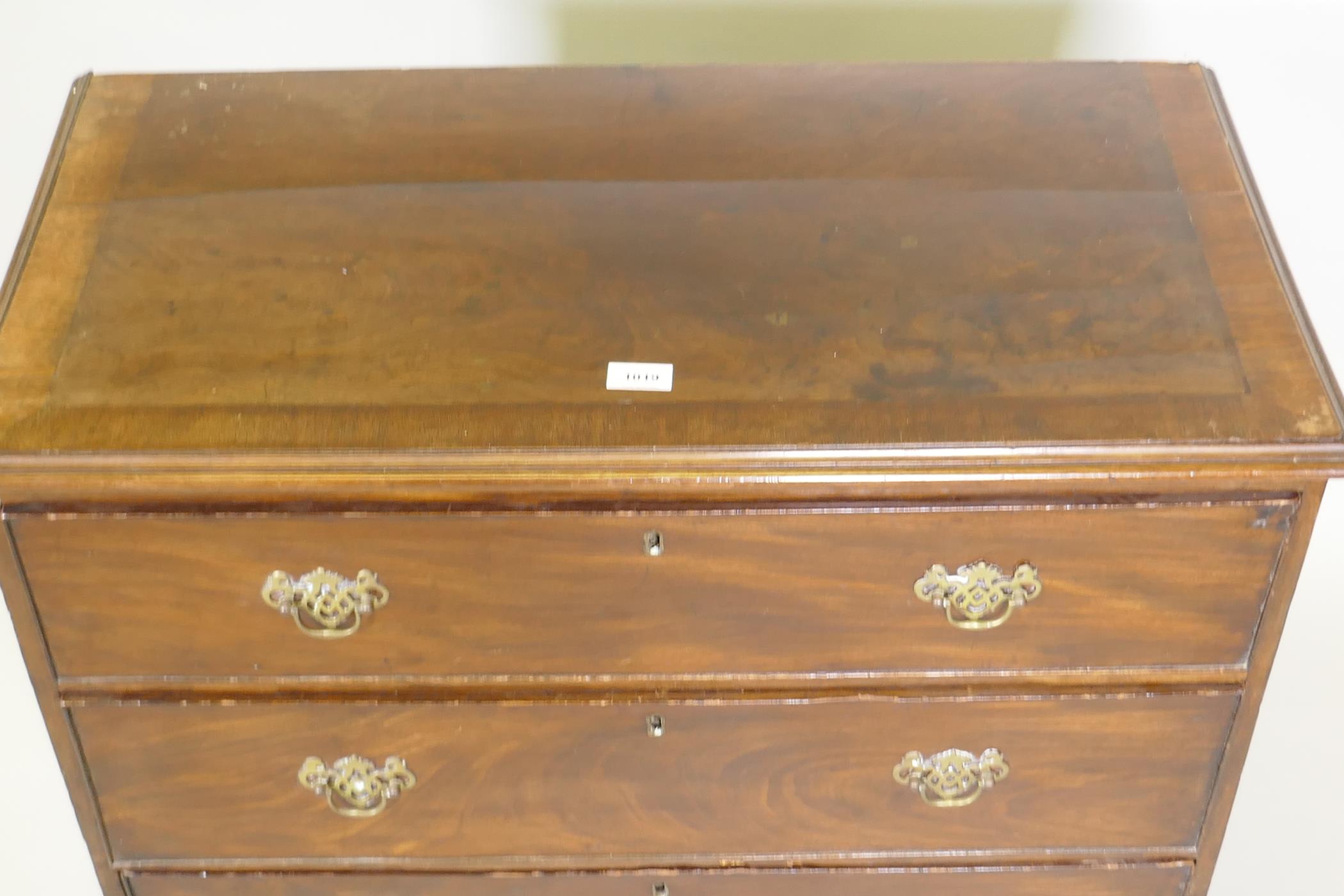 A C19th mahogany chest of three long drawers, with crossbanded top, raised on bracket supports, - Image 5 of 6