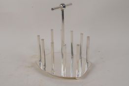 A Christopher Dresser design silver plated toast rack, 6" high