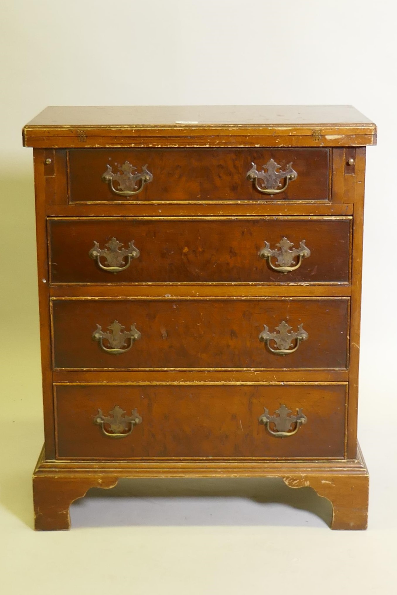 A yew wood veneered bachelor's chest, with fold out top over four drawers, raised on bracket - Image 2 of 7