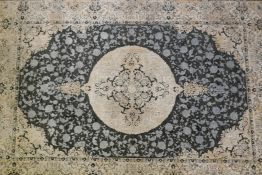 A fine woven full pile Turkish bamboo silk grey ground carpet, with floral medallion design, 93" x