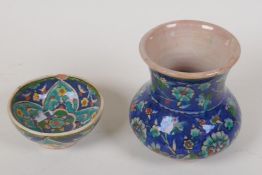 A Palestine pottery vase, 4½" high, and a similar shallow bowl