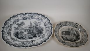 A C19th Staffordshire meat platter by Hicks Meigh and Johnson, black transfer printed in the