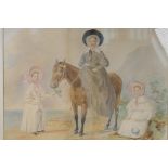 Thomas Woolnoth, C19th portrait of three young ladies and a pony, 'Mary Letitia, Sarah Emma and