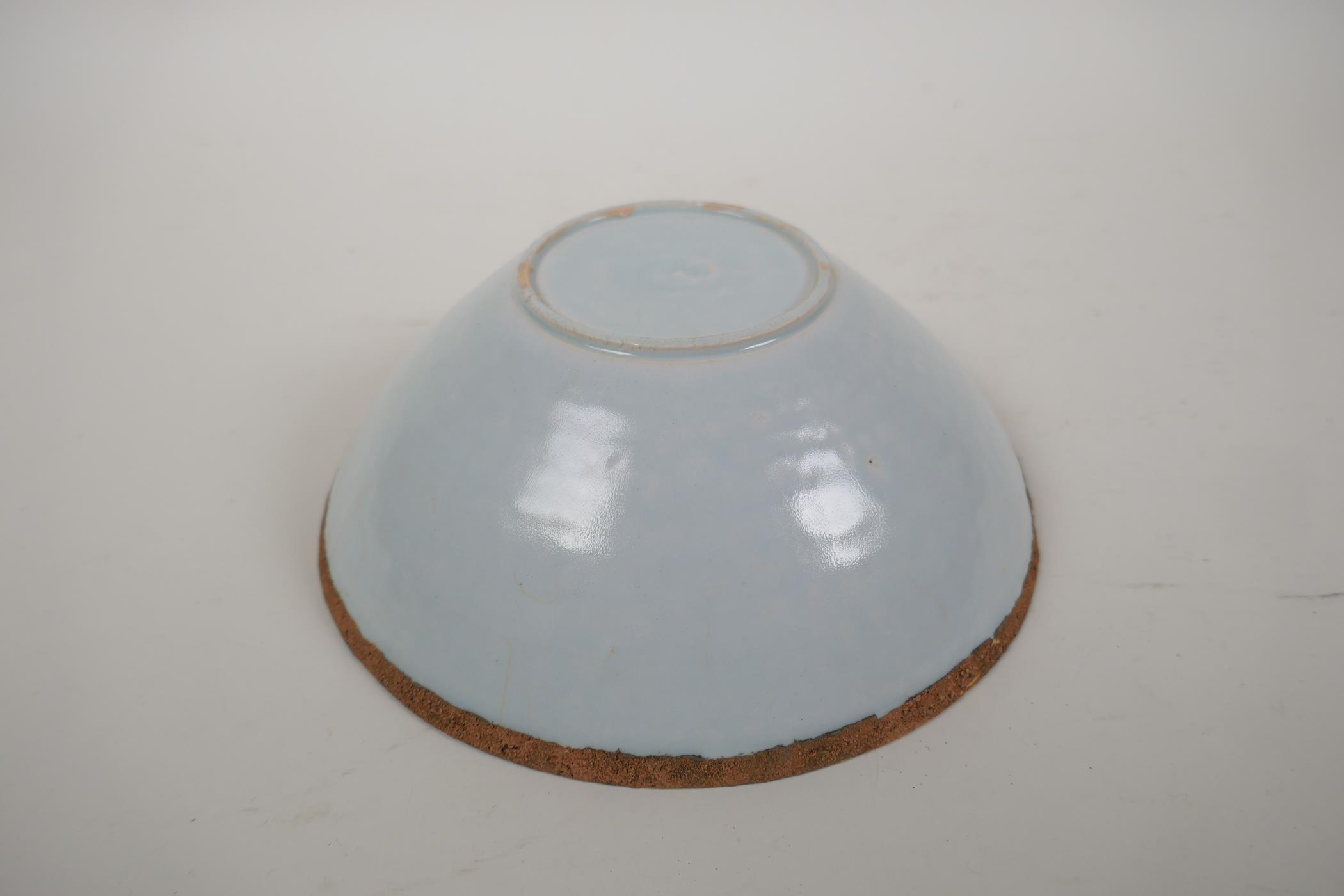 A Song style celadon glazed porcelain bowl with underglaze phoenix and lotus flower decoration, 7" - Image 7 of 7