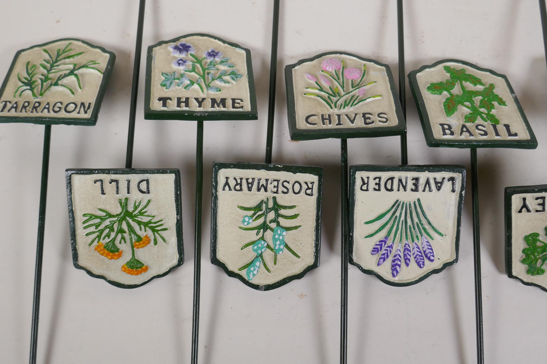 A set of twelve painted cast iron herb markers, 3" x 2½", stakes 8½" long - Image 3 of 3