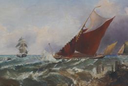 A maritime scene with shipping off the coast, C19th oil on canvas, 10" x 15½"