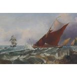 A maritime scene with shipping off the coast, C19th oil on canvas, 10" x 15½"