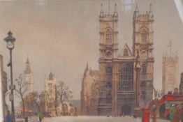 Edward King, colour engraving of Westminster Abbey with blind stamps, 15" x 11½"