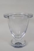 A Baccarat style glass vase with engraved commemorative decoration, dated 1944-1945, 9" high