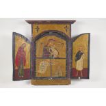 An antique coptic triptych icon, 19½" x 16" opened