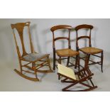 A continental bentwood rocking chair together with a gout stool and pair of Victorian bar back