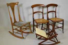 A continental bentwood rocking chair together with a gout stool and pair of Victorian bar back
