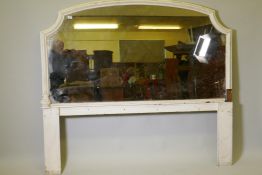 A C19th painted overmantel mirror, period glass, 70" x 43"