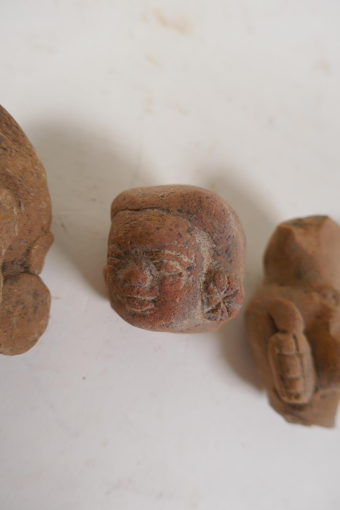 Four antique Indian terracotta busts, 3" - Image 5 of 8