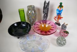 A quantity of studio and decorative glassware including Murano
