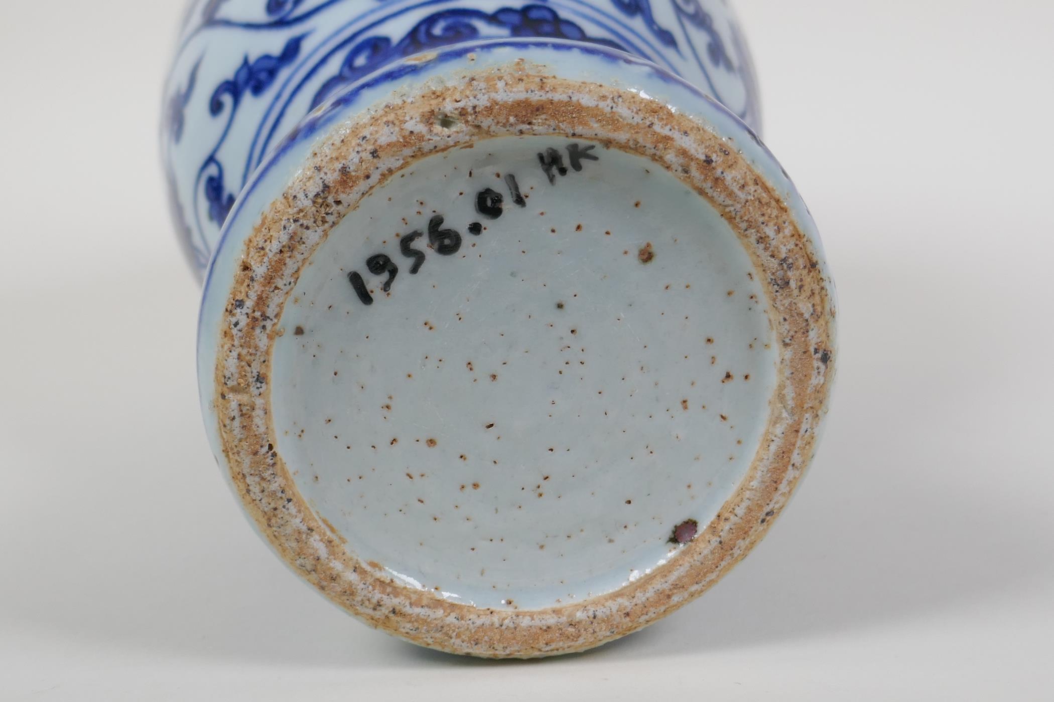 A Chinese ming style blue and white porcelain vase with scrolling lotus flower pattern, 11½" high - Image 8 of 8