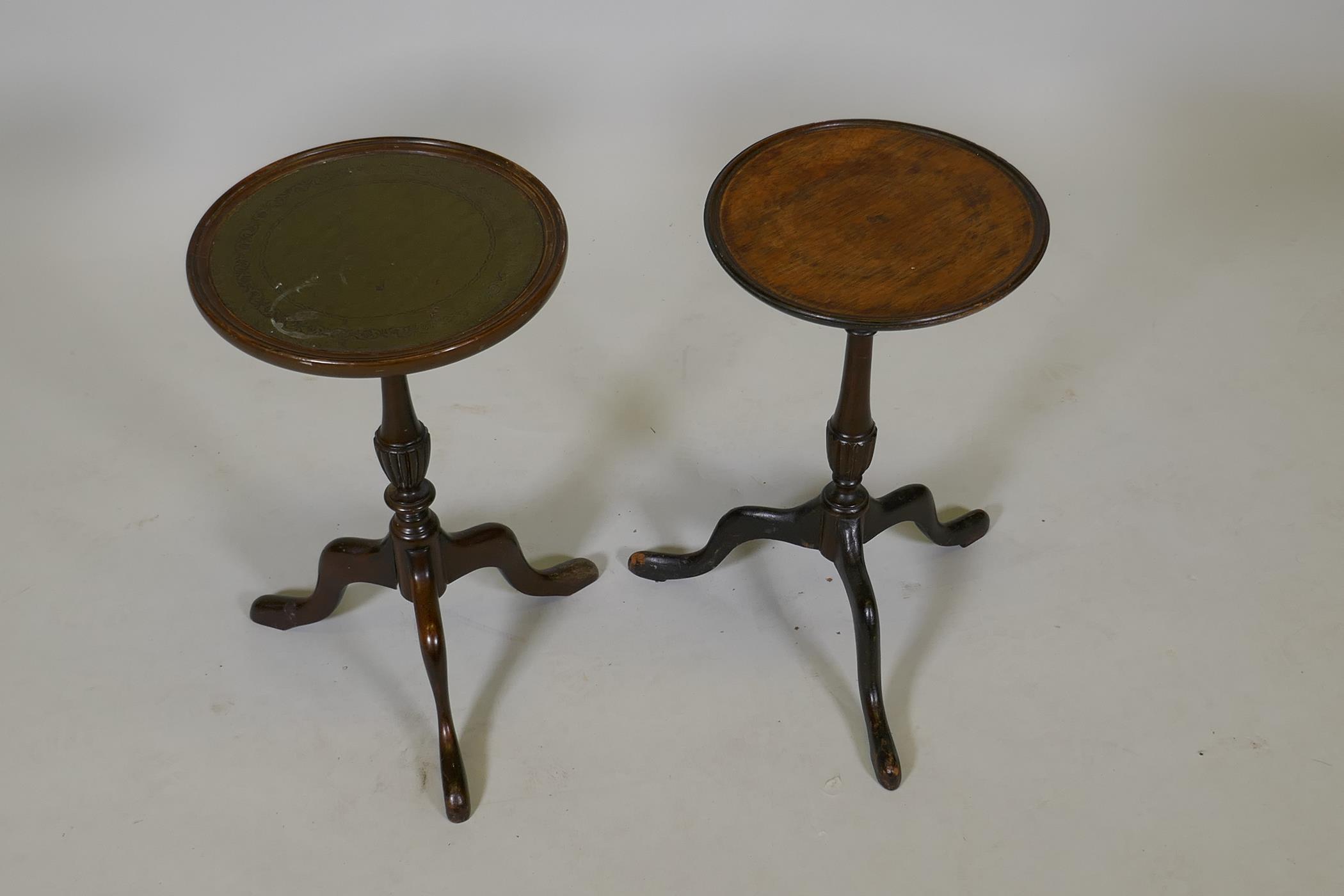 Two pedestal wine tables, one with leather inset top, 20" high, 12" diameter - Image 2 of 3