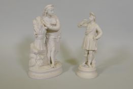 A C19th  Parian figure of a harvester, 13" high, and another of a Scotsman, both with losses