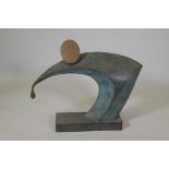 A contemporary abstract bronze sculpture, 32" wide, 26" high