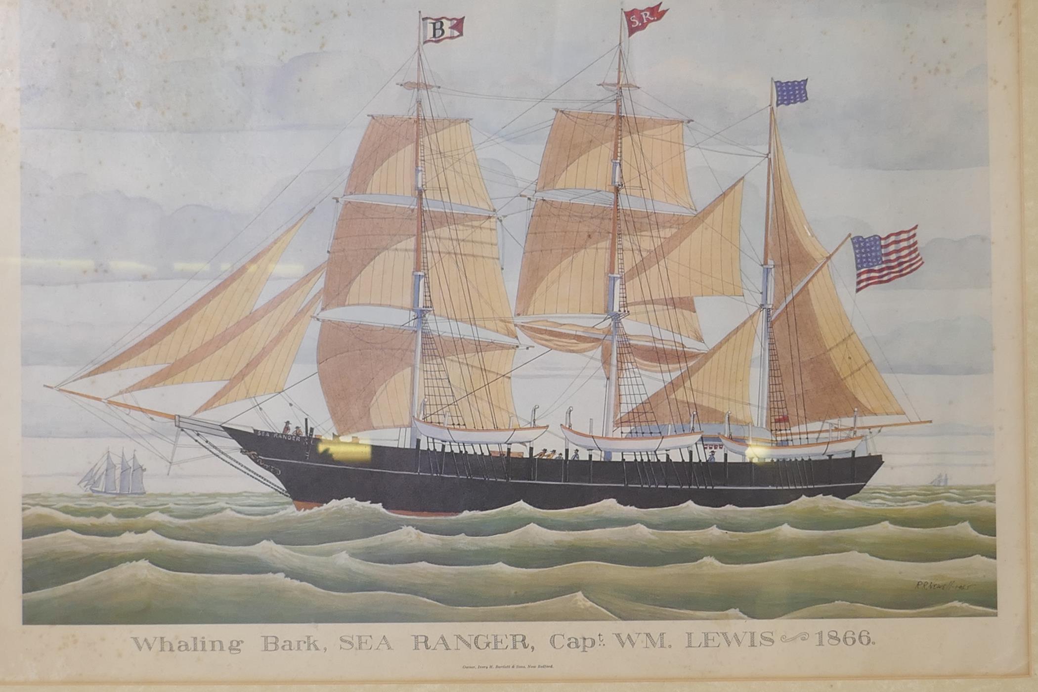 After R.R. Newell, Whaling Bark, Sea Ranger, Capt. W.M. Lewis, 1866, a vintage photo-litho print, - Image 4 of 4