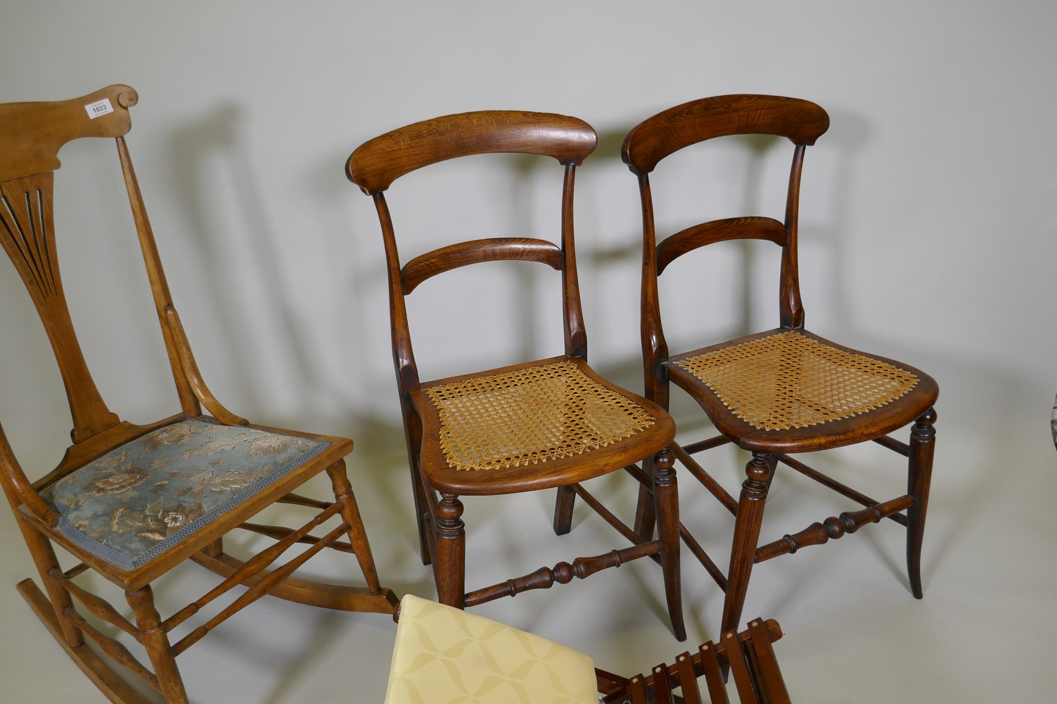 A continental bentwood rocking chair together with a gout stool and pair of Victorian bar back - Image 2 of 3