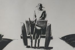 Josef Herman, The Cart, Artists Proof lithograph of a man in a donkey cart, signed in pencil, 19"