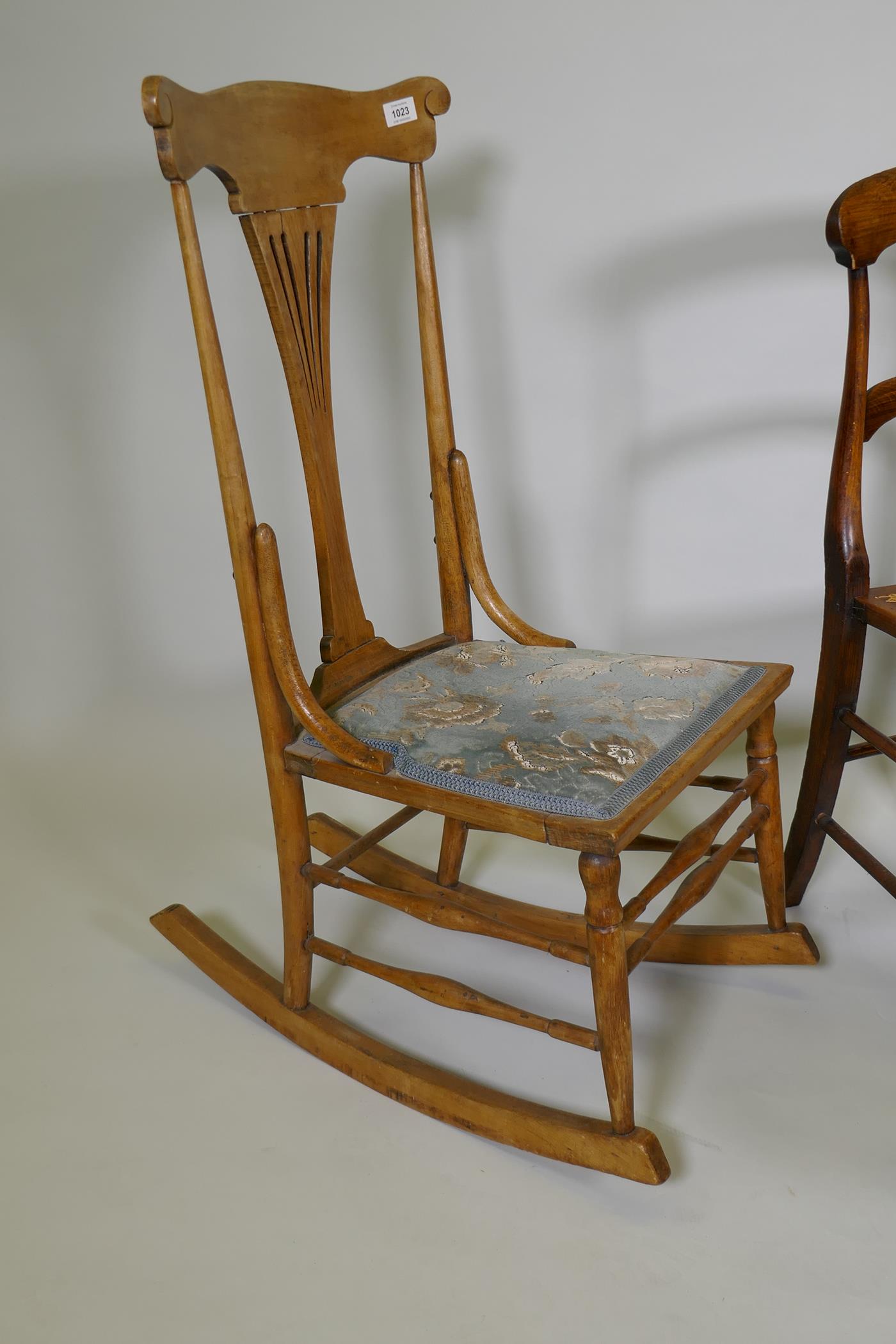 A continental bentwood rocking chair together with a gout stool and pair of Victorian bar back - Image 3 of 3