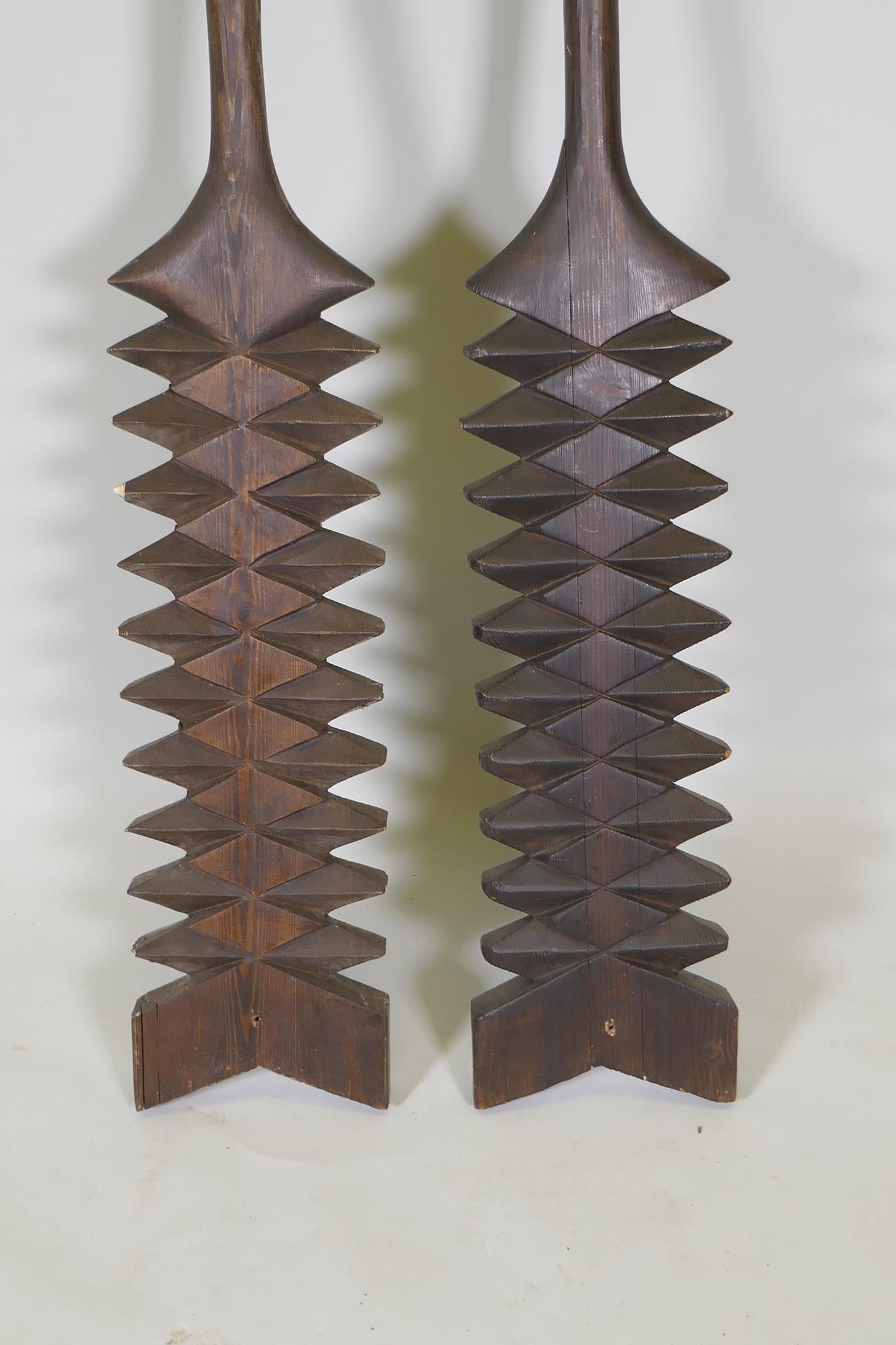 A pair of Samoan carved wood tribal paddles, 55" long - Image 3 of 4