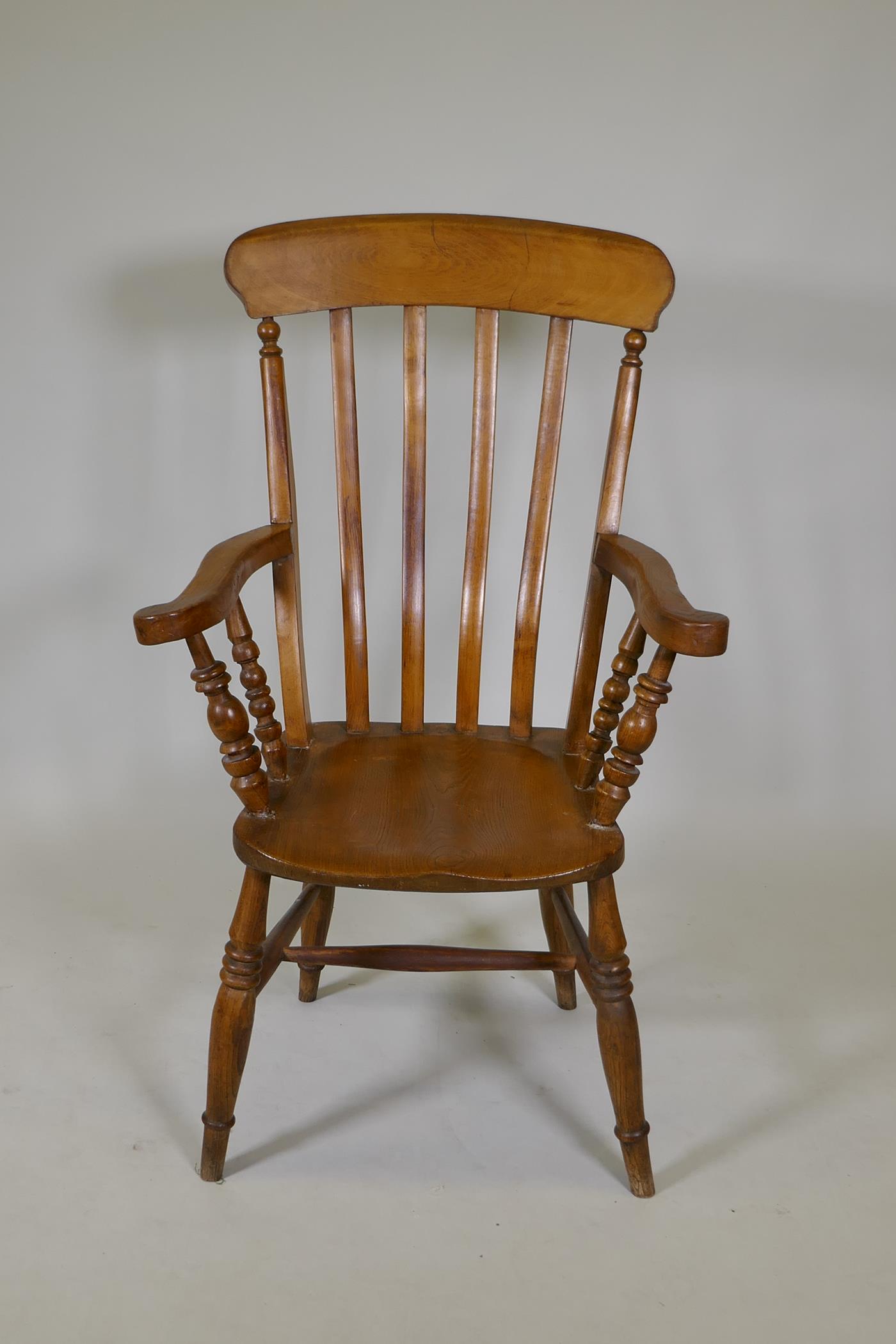 A Windsor bar back arm chair with elm seat, 43" high - Image 4 of 6