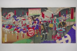 Toyohara Chikanobu, (Japanese, 1838-1912), Going to War to suppress the Kagoshima Rebellion, Meiji
