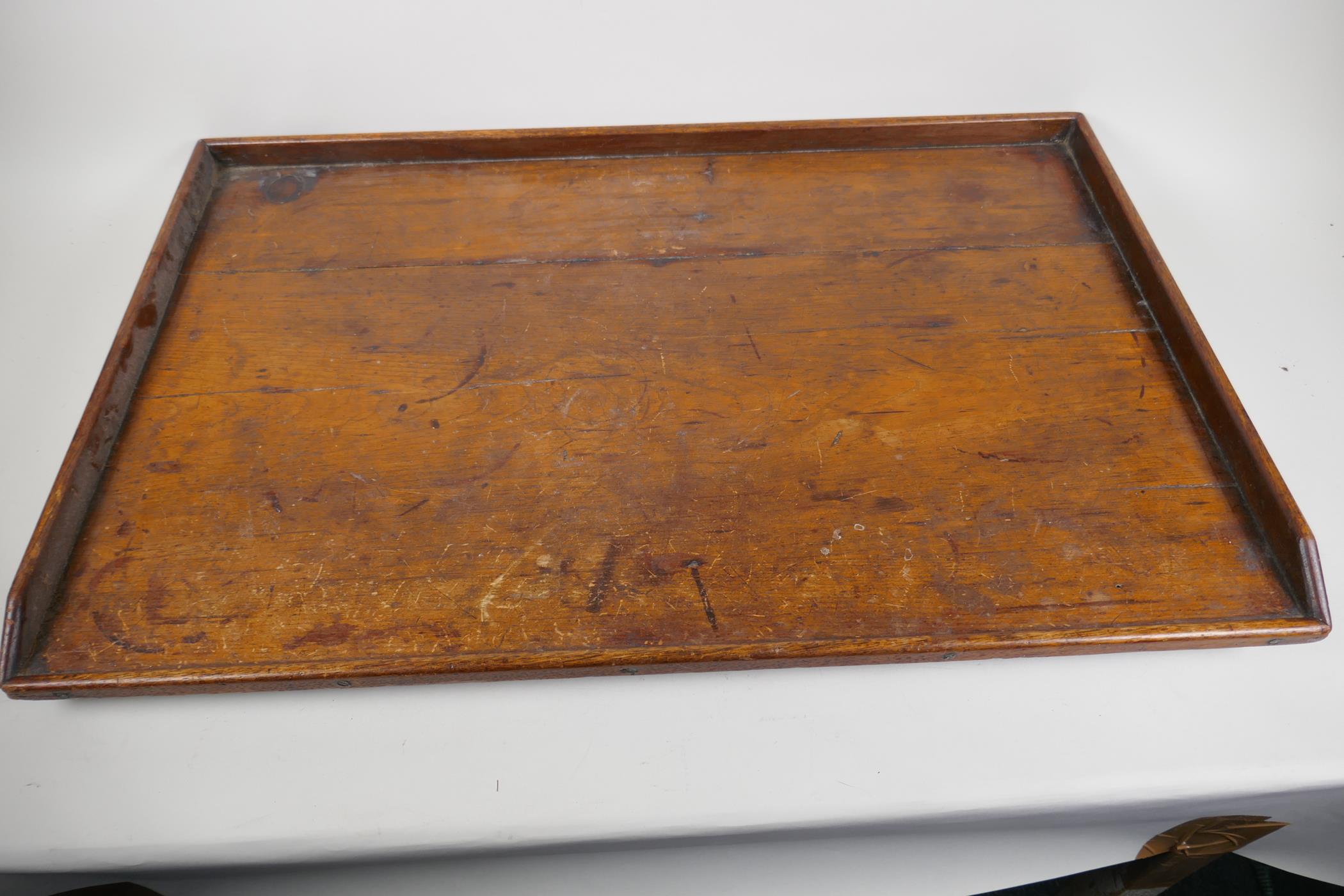 A C19th folding bed tray, base AF, 26½" x 18" - Image 2 of 7