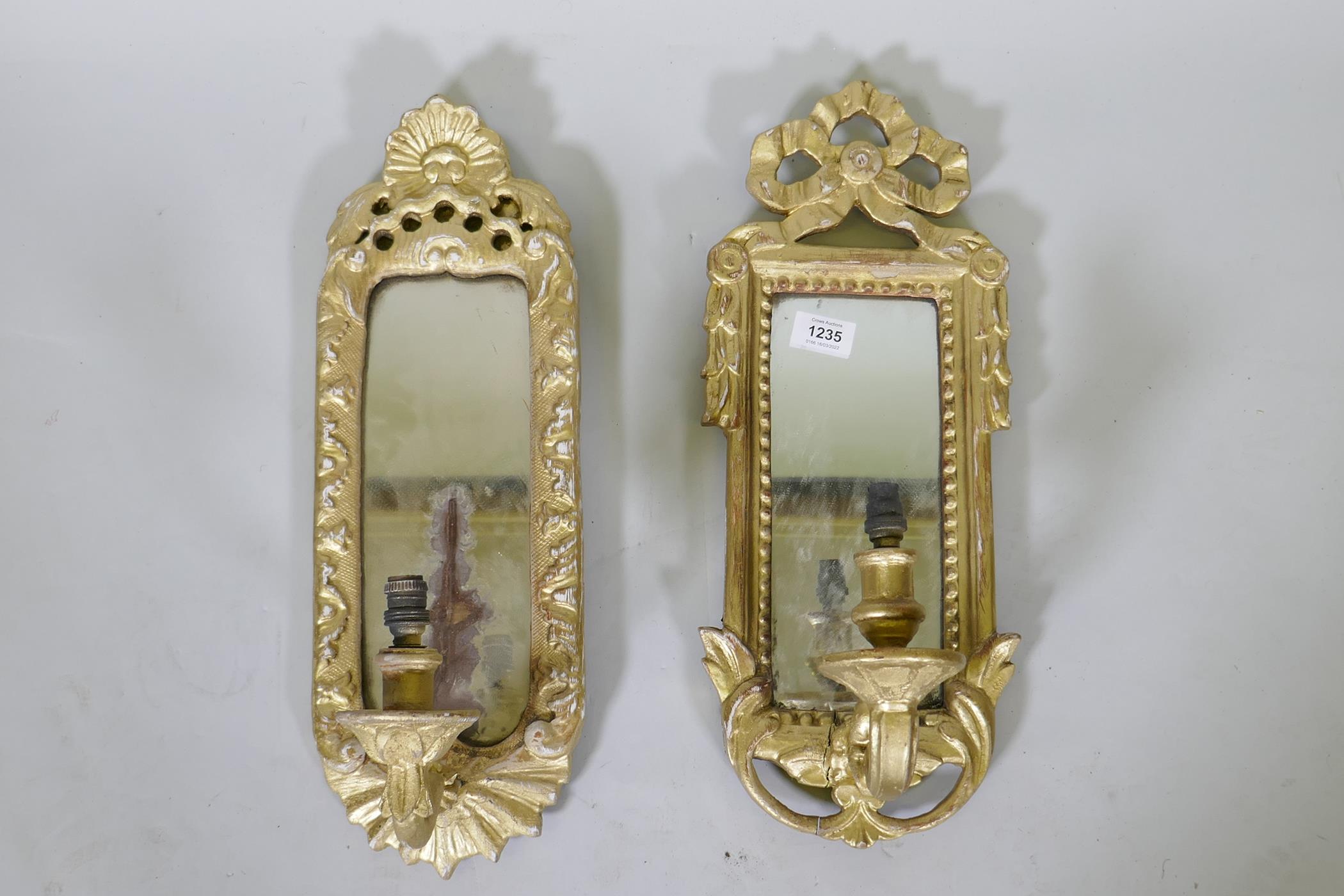 A vintage Italian carved gilt wood wall sconce, 19" long, and another - Image 2 of 5