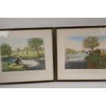 A pair of replica colour sporting prints by Pollard, 'Fly Fishing for Trout' and 'Live Bait