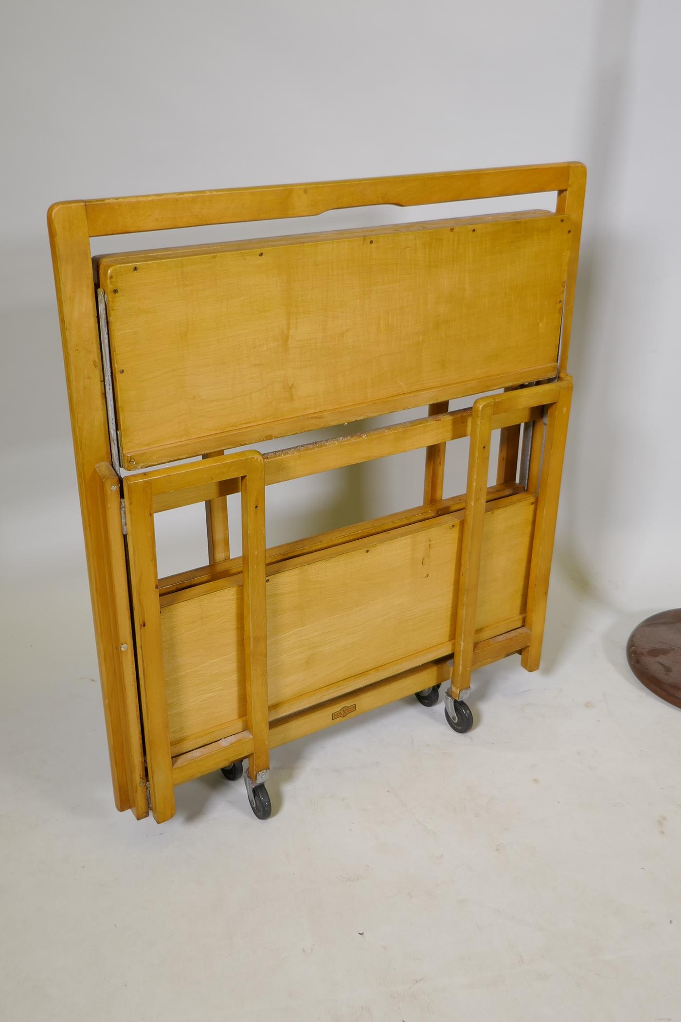 A 1970s teak and copper standard lamp, and a Haxyes beech folding hostess trolley, lamp 59" high - Image 6 of 7