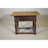 A late C18th/early C19th Italian single drawer side table, with marquetry inlaid top raised on